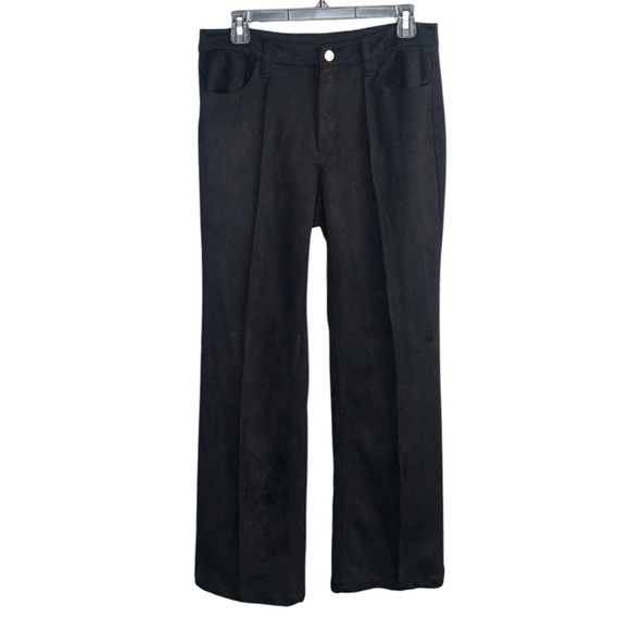 Anne Klein 6 Faux Vegan Suede Black Front Seamed Bootcut Pants Stretch Western - Picture 1 of 5